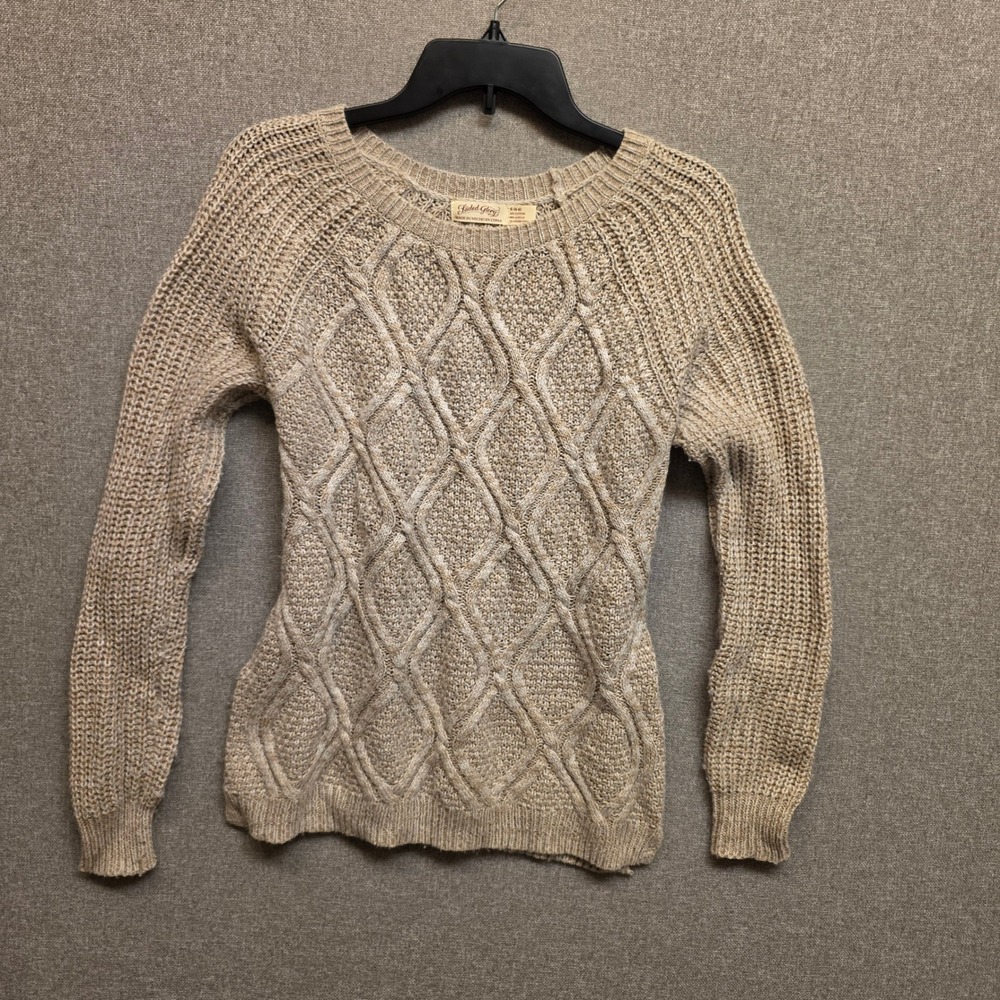 Womens S Oatmeal Marl Cable Knit Sweater Preppy Cottagecore Y2K